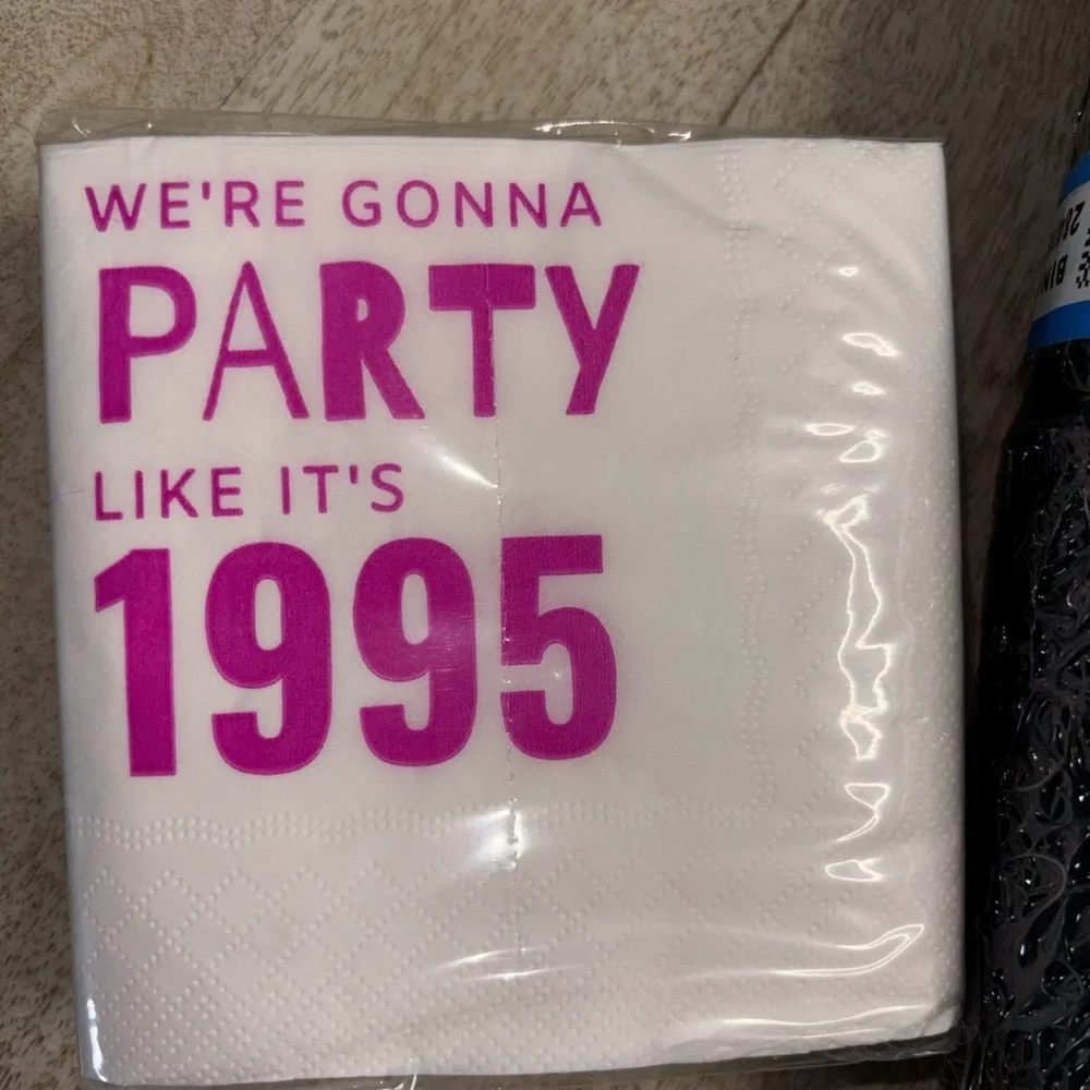 Vintage 1995 Black Party Cup and White Pink Napkin Set